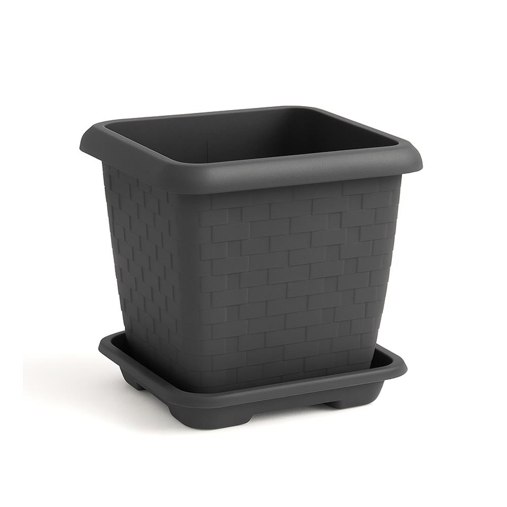 Serinova Hisar Kare Tabaklı Saksı No:4 44 Lt Antrasit resmi