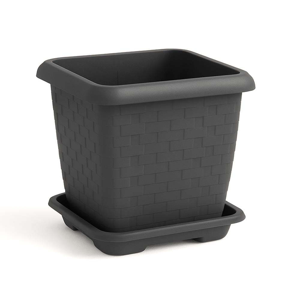 Serinova Hisar Kare Tabaklı Saksı No:5 74.3 Lt Antrasit resmi