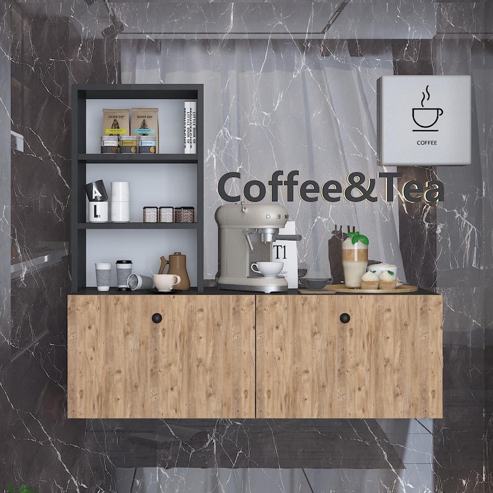 Bgr Duvara Monte Raflı Kahve Köşesi Çam resmi