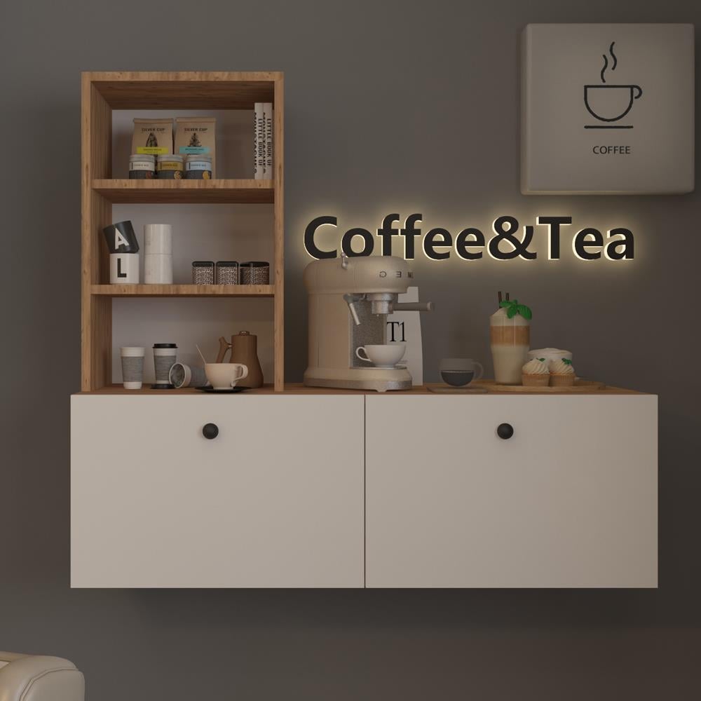 Bgr Duvara Monte Raflı Kahve Köşesi Beyaz resmi