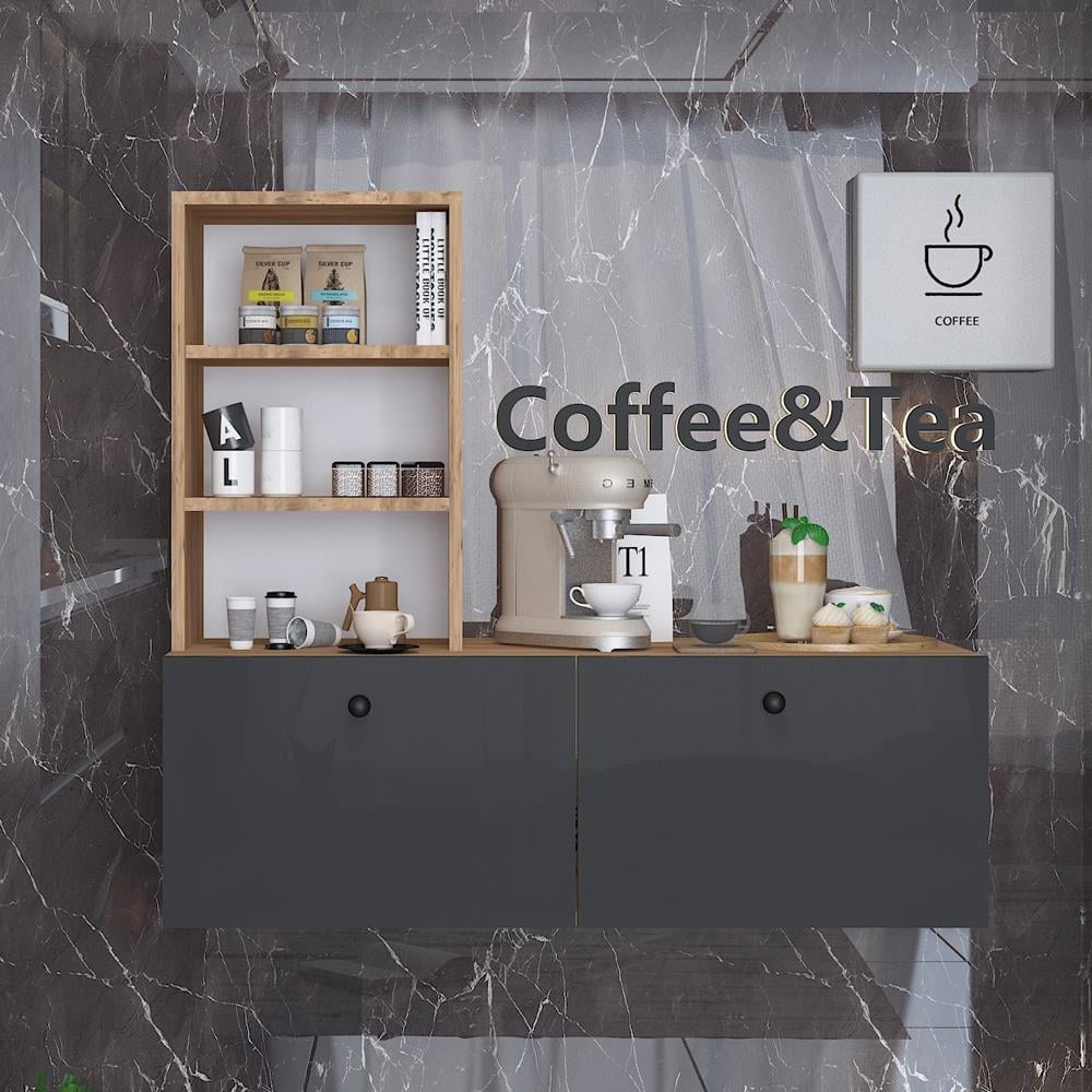 Bgr Duvara Monte Raflı Kahve Köşesi Antrasit resmi