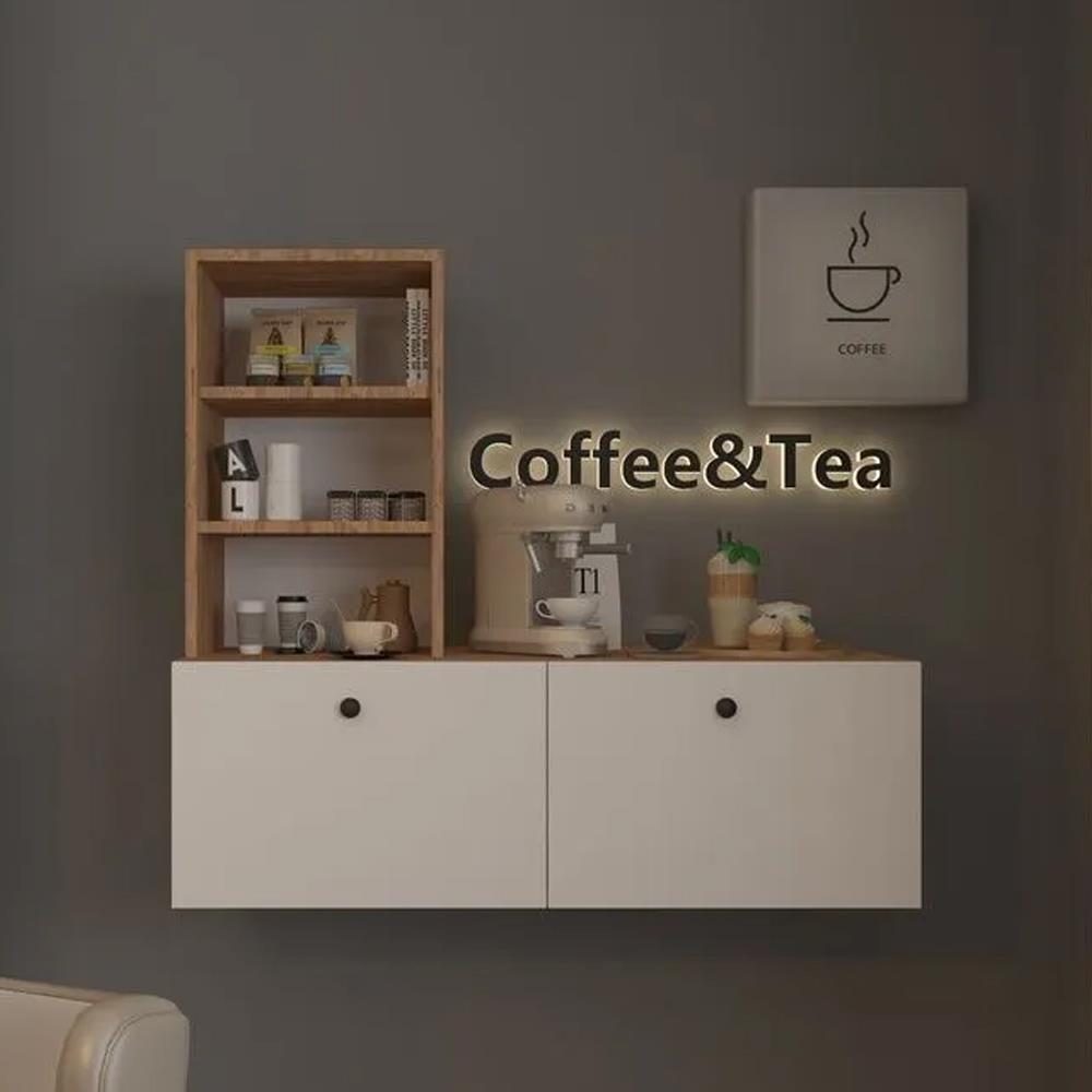 Bgr Duvara Monte Raflı Kahve Köşesi Beyaz-Çam resmi