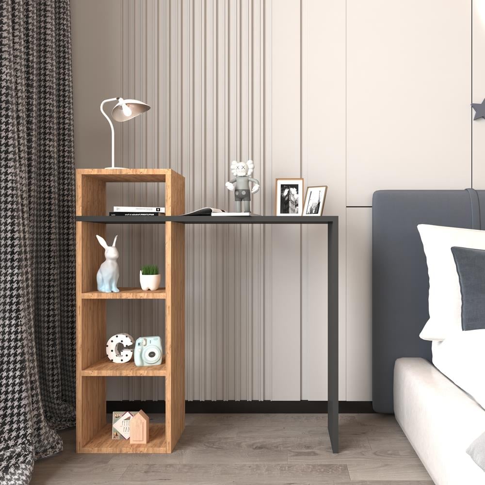 Bgr  Çalışma Masası Raflı Kitaplık  Masa Antrasit-Çam resmi