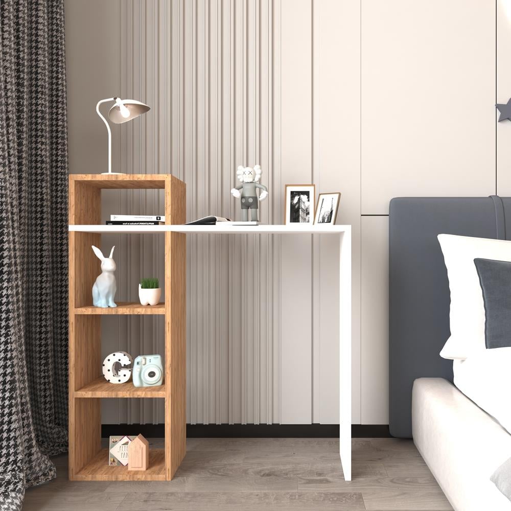 Bgr Çalışma Masası Raflı Kitaplık  Beyaz-Çam resmi