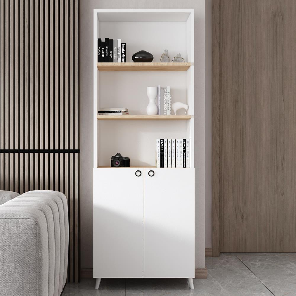 Bgr Kapaklı Raflı Kitaplık Beyaz-Çam resmi