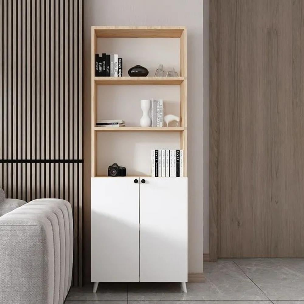 Bgr Kapaklı Raf Detaylı Kitaplık Beyaz-Çam resmi