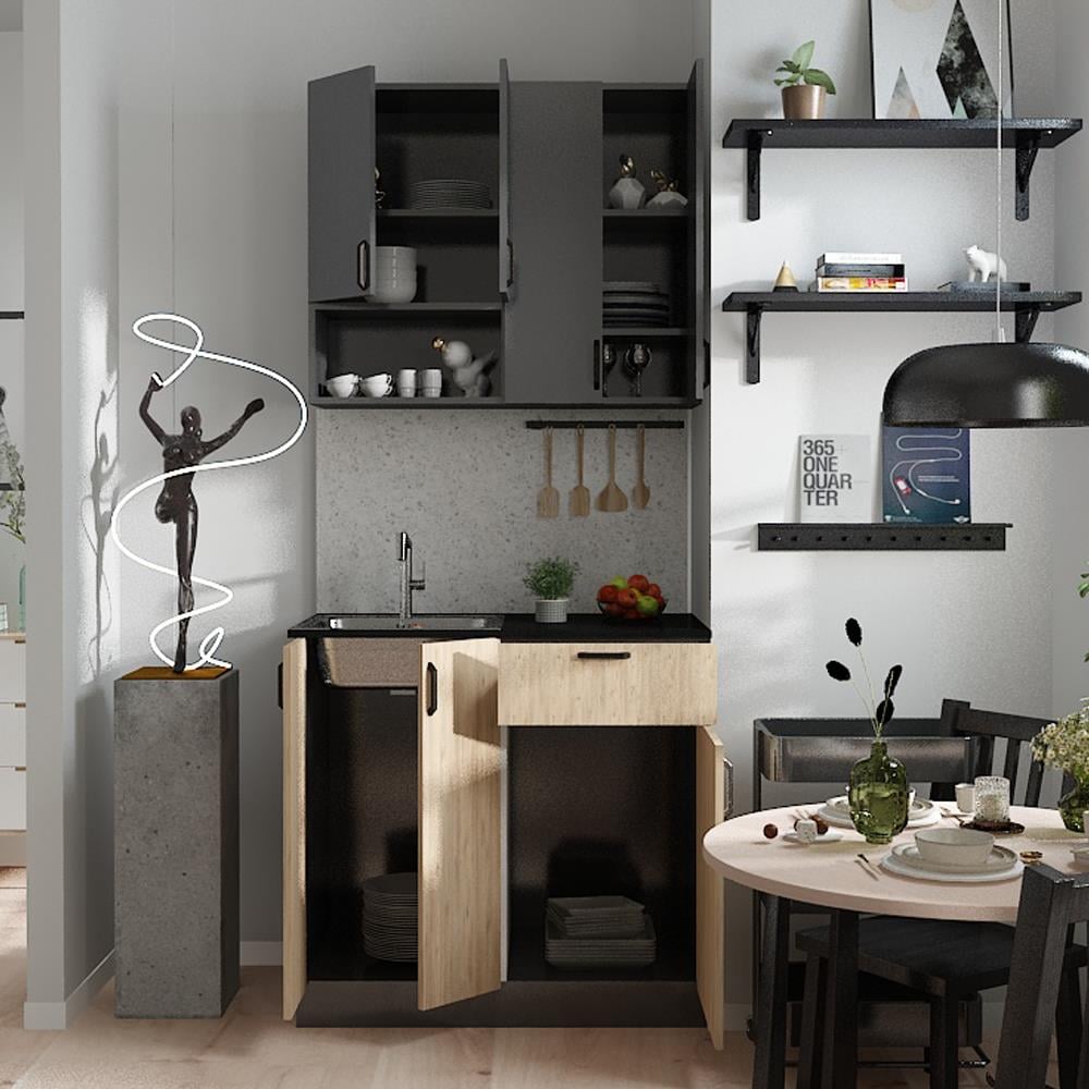Bgr Mutfak Dolabı Alt-Üst Modül  Antrasit-Ahşap resmi