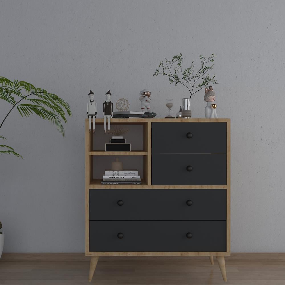 Bgr 320-A 4 Çekmeceli Raflı Şifonyer Antrasit-Meşe resmi