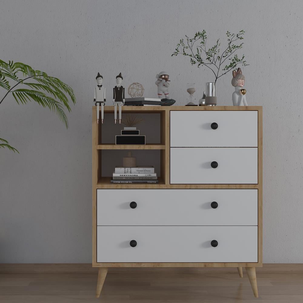 Bgr 320 4 Çekmeceli Raflı Şifonyer Beyaz-Meşe resmi