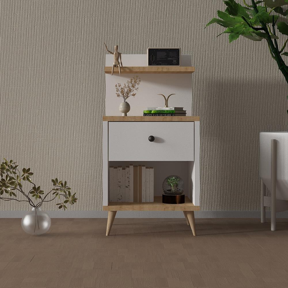 Bgr 305 Çekmeceli Komodin Beyaz-Meşe resmi