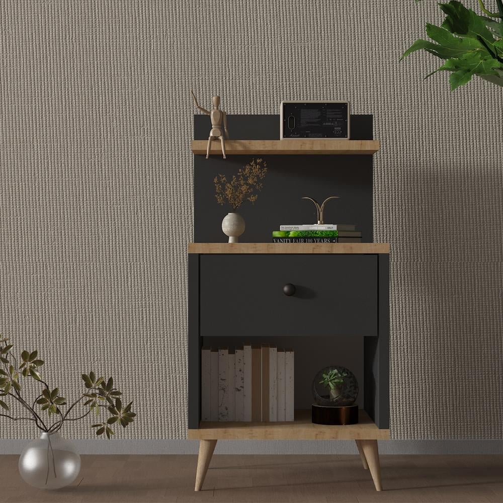 Bgr 305-A Çekmeceli Komodin Antrasit/Meşe resmi