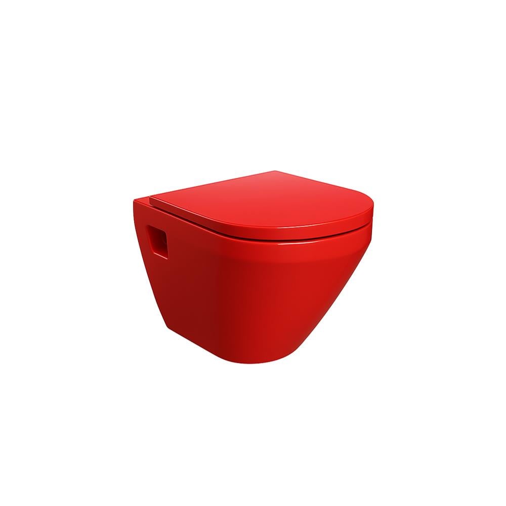 Newarc Nero Rimless Kanalsız Asma Klozet Parlak Kırmızı + Yavaş Kapanır Kapak resmi
