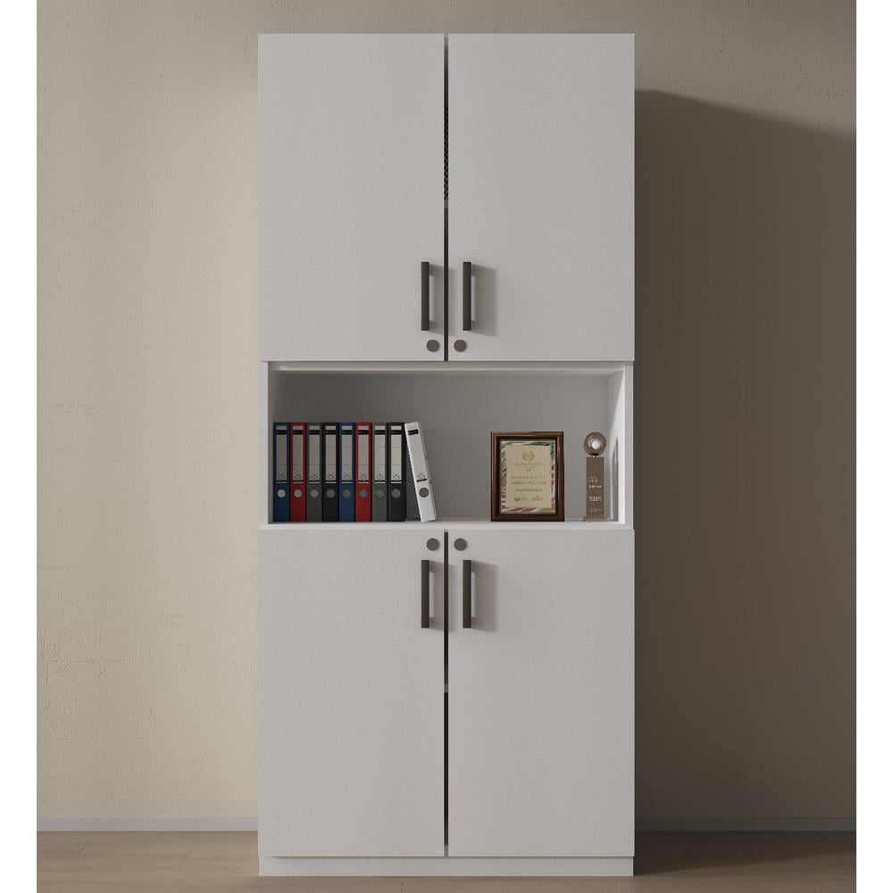 Bgr 8033 Beyaz 4 Kapaklı Kilitli Ortası Açık Ofis Klasör Dosya Ve Evrak Dolabı resmi