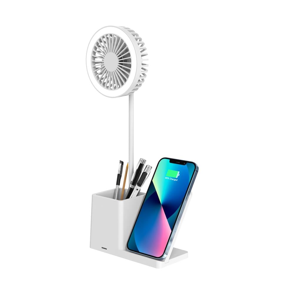 S-Link Sl-M9055 Beyaz Typec 10W Kablosuz Şarj Cihazı Fanlı Kalemlikli Masa Lambası resmi