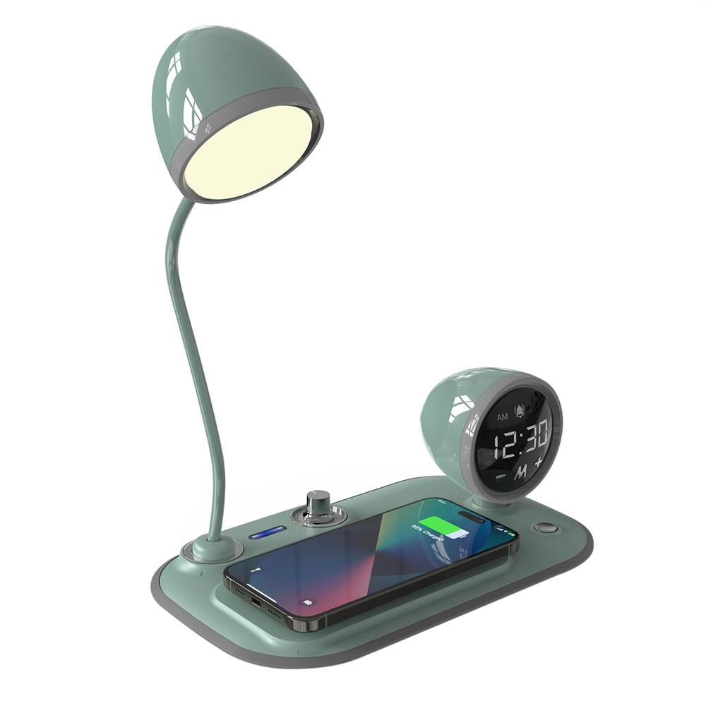 S-Link Sl-Cw21 Yeşil Telefon Uyumlu Fast Şarj 15W Ayarlanabilir Led Işıklı Lcd Ekran Double Alarmlı Masa Lambası resmi