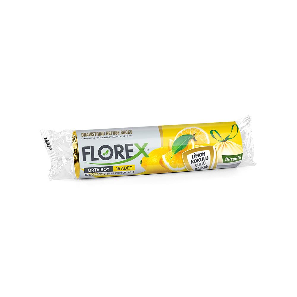 Florex 401 Limon Kokulu Büzgülü Orta Boy Çöp Poşeti 55X60Cm 10'Lu resmi