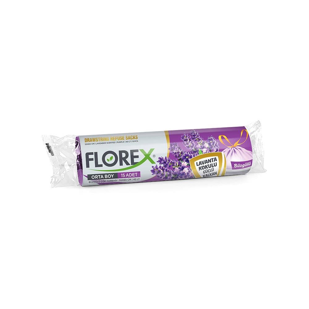 Florex 403 Lavanta Kokulu Büzgülü Orta Boy Çöp Poşeti 55X60Cm 10'Lu resmi