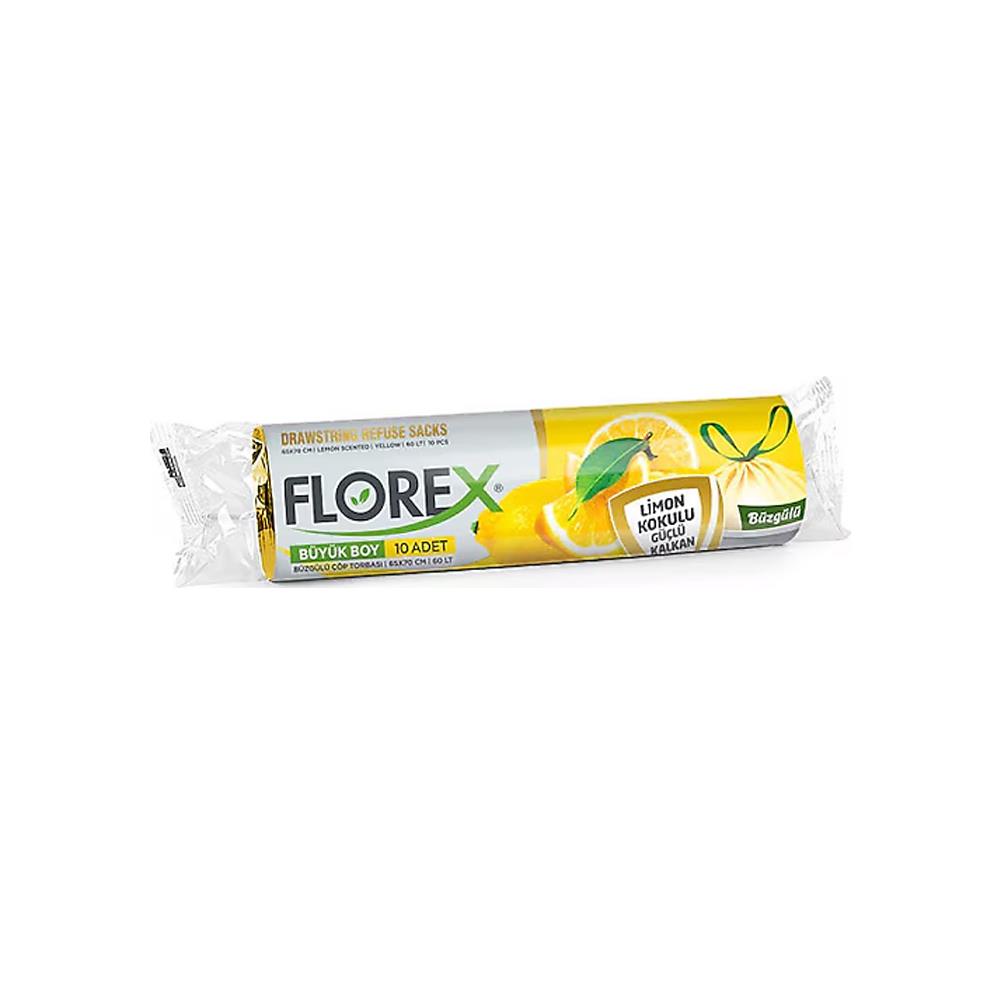 Florex 501 Limon Kokulu Büzgülü Büyük Boy Çöp Poşeti 65X70Cm 10'Lu resmi
