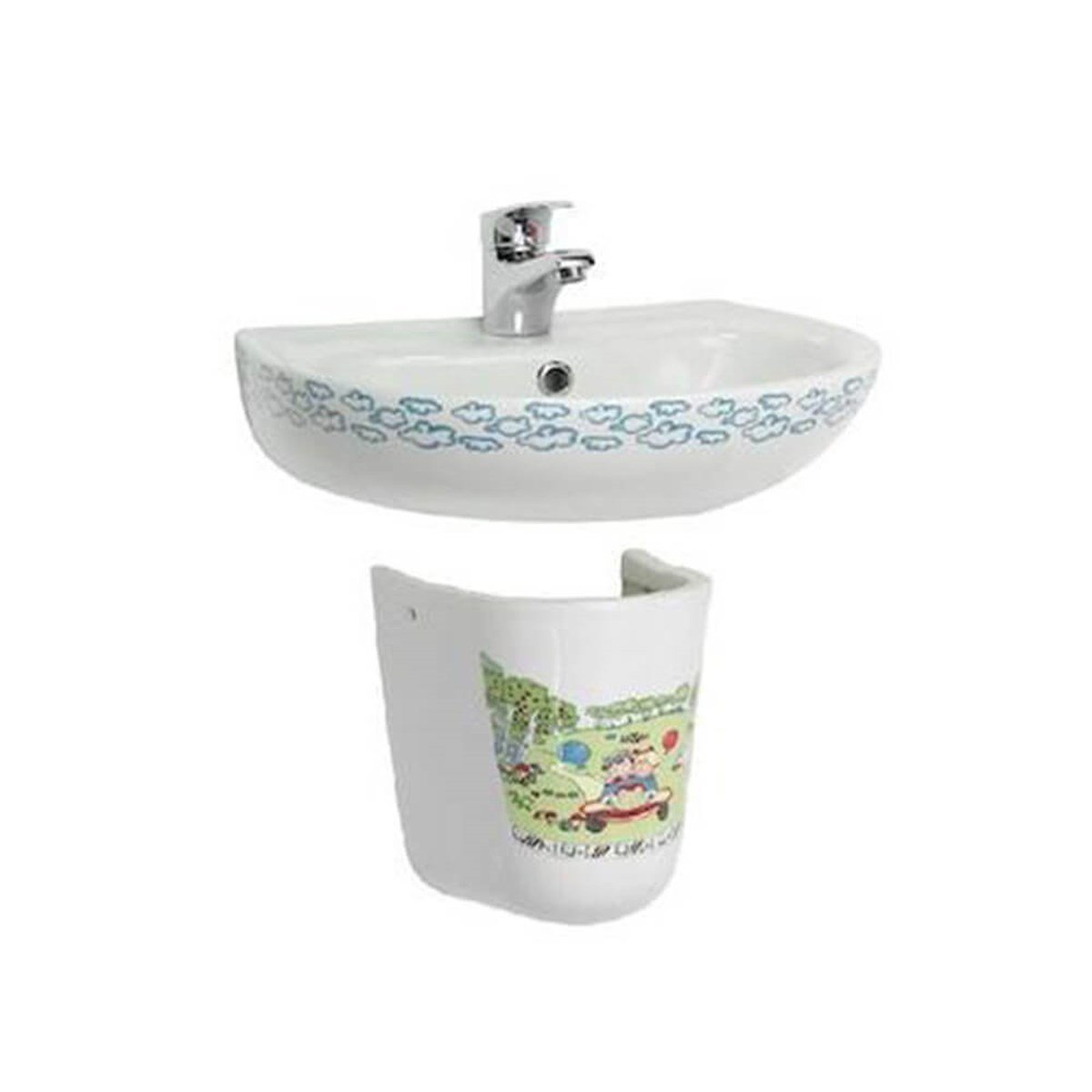 Turkuaz Yumurcak Lavabo 35X45 Cm + Yarım Ayak 003100-U61 + 016800-61 resmi