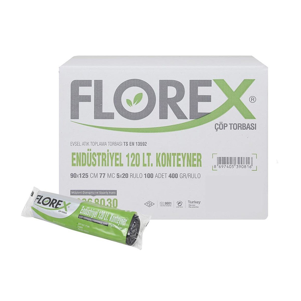 Florex 509 Endüstriyel 120 Lt Konteyner Çöp Poşeti 90X125Cm 20 Rulo (1 Rulo 5 Adet) resmi