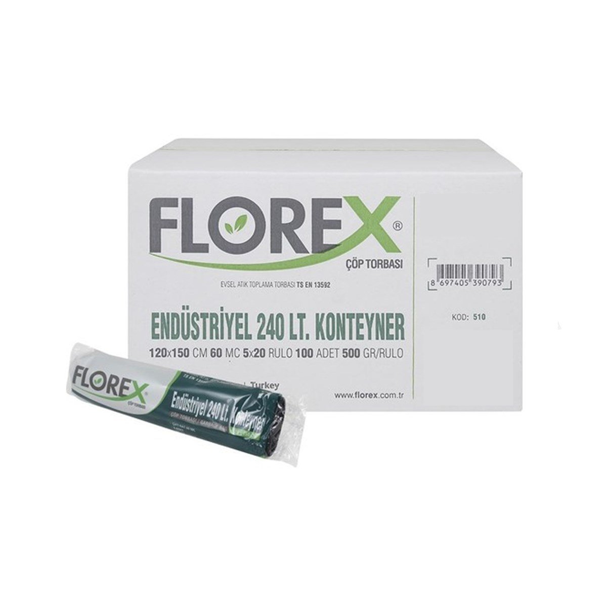 Florex 510 Endüstriyel 240 Lt Konteyner Çöp Poşeti 120X150Cm 20 Rulo (1 Rulo 5 Adet) resmi