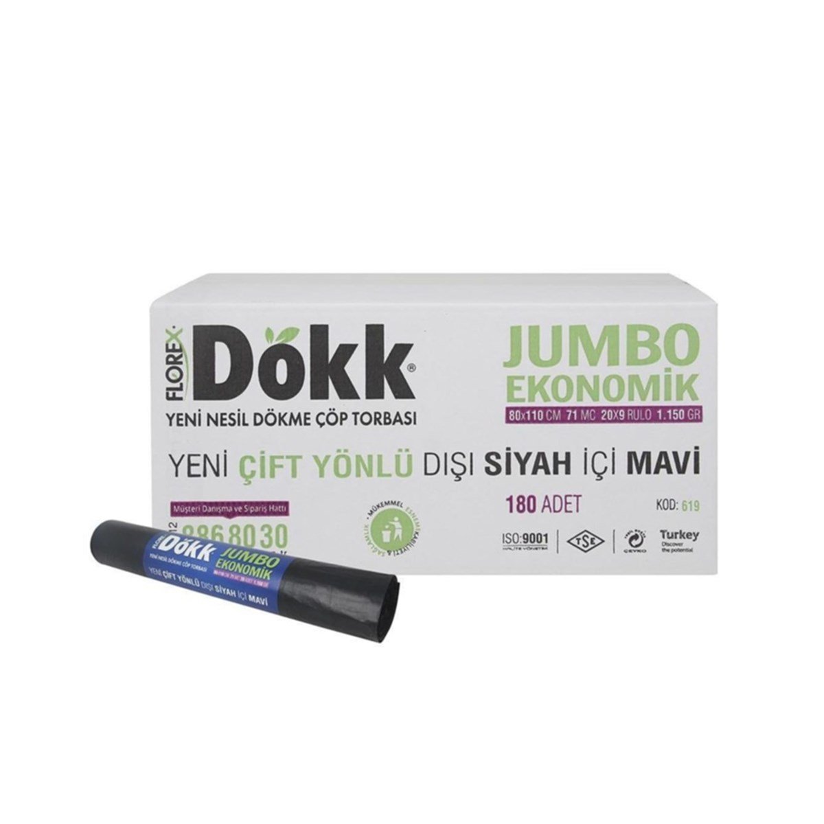 Florex 619 Dökk Jumbo Eko Çöp Poşeti 80X110Cm 9 Rulo (1 Rulo 20 Adet) resmi