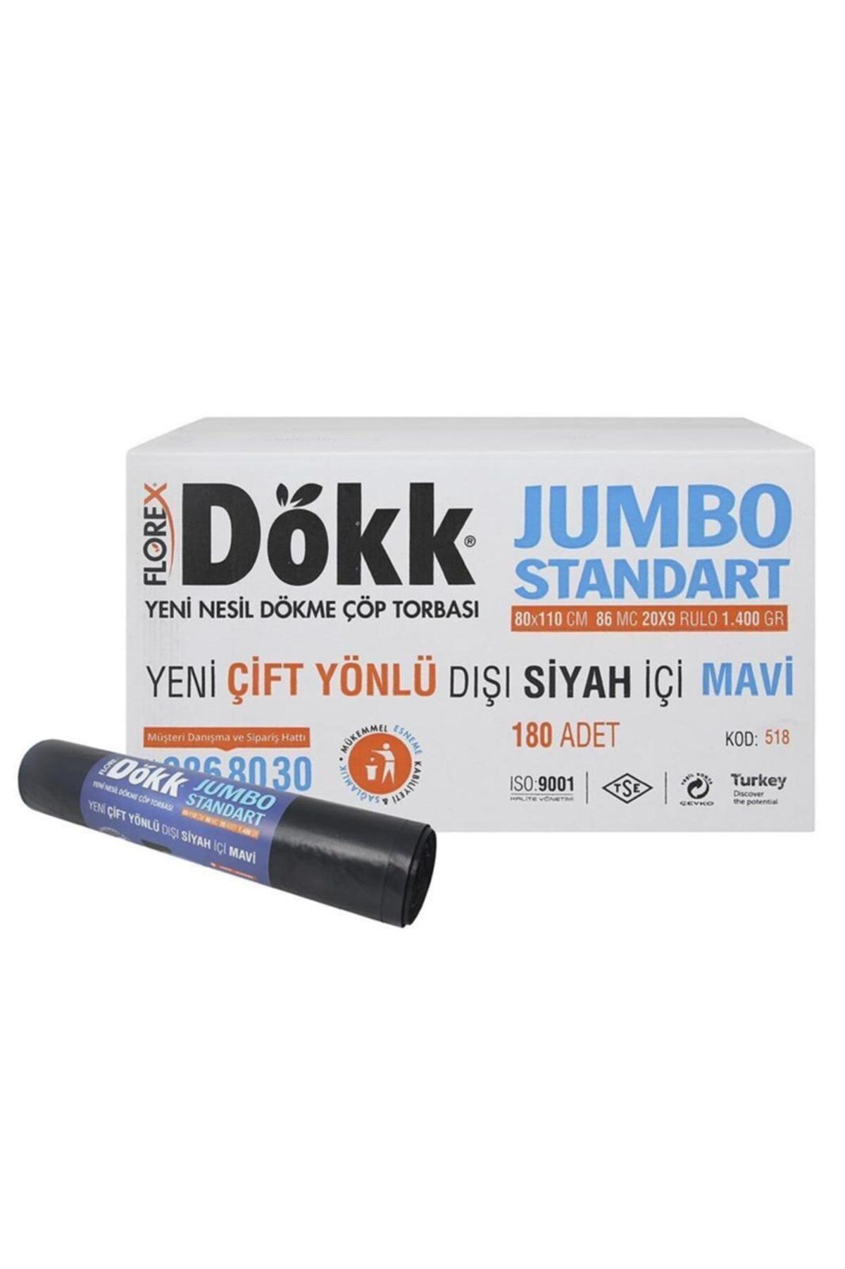 Florex 518 Dökk Jumbo Standart Çöp Poşeti 80X110Cm 9 Rulo (1 Rulo 20 Adet) resmi