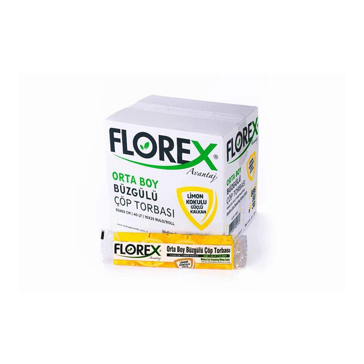 Florex 401 Limon Kokulu Büzgülü Orta Boy Çöp Poşeti 55X60Cm 25 Rulo (1 Rulo 10 Adet) resmi