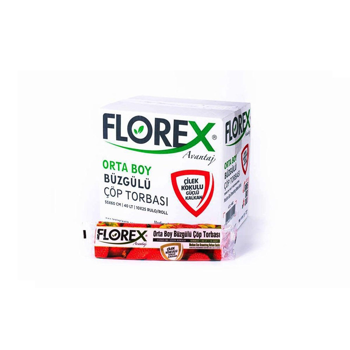 Florex 402 Çilek Kokulu Büzgülü Orta Boy Çöp Poşeti 55X60Cm 25 Rulo (1 Rulo 10 Adet) resmi