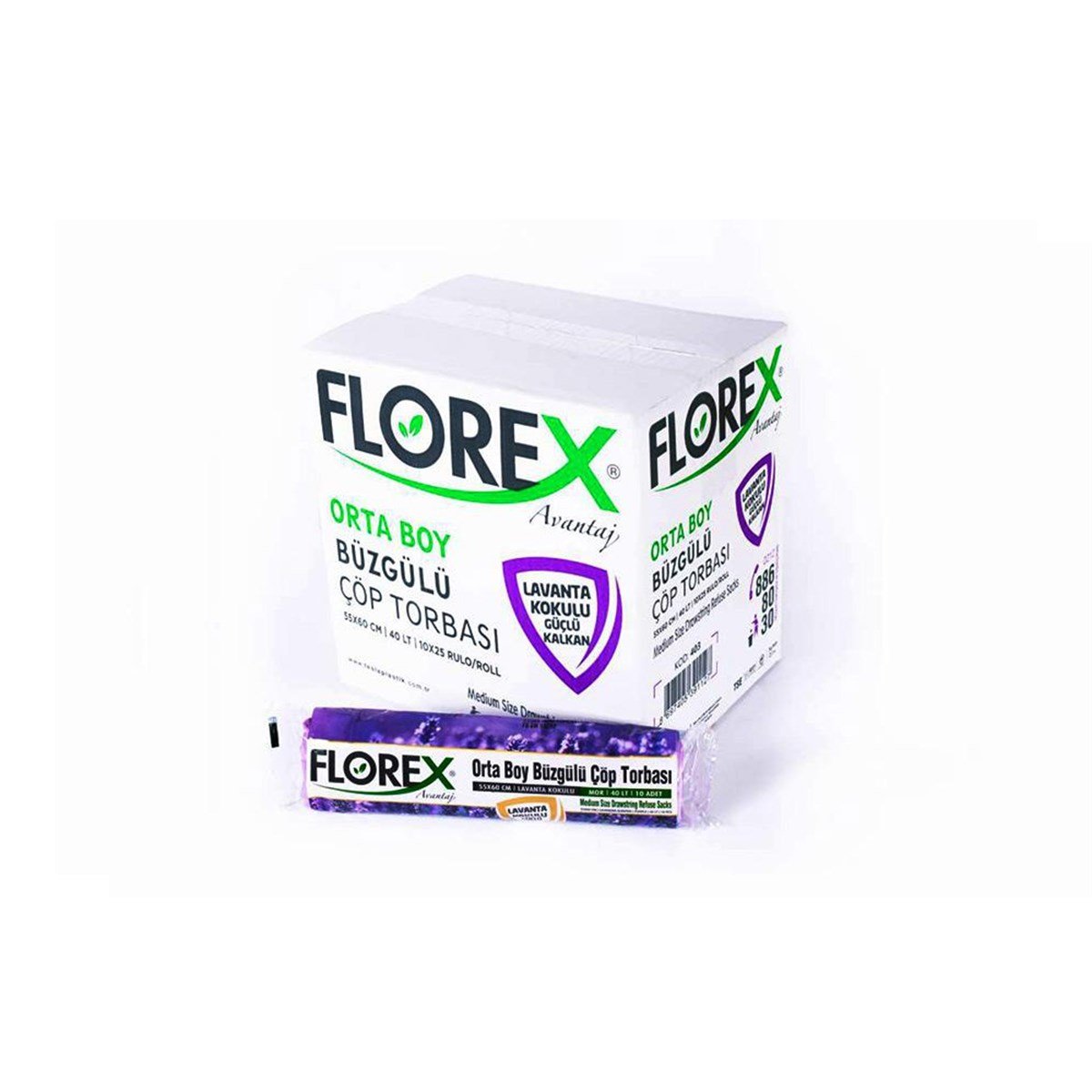 Florex 403 Lavanta Kokulu Büzgülü Orta Boy Çöp Poşeti 55X60Cm 25 Rulo (1 Rulo 10 Adet) resmi