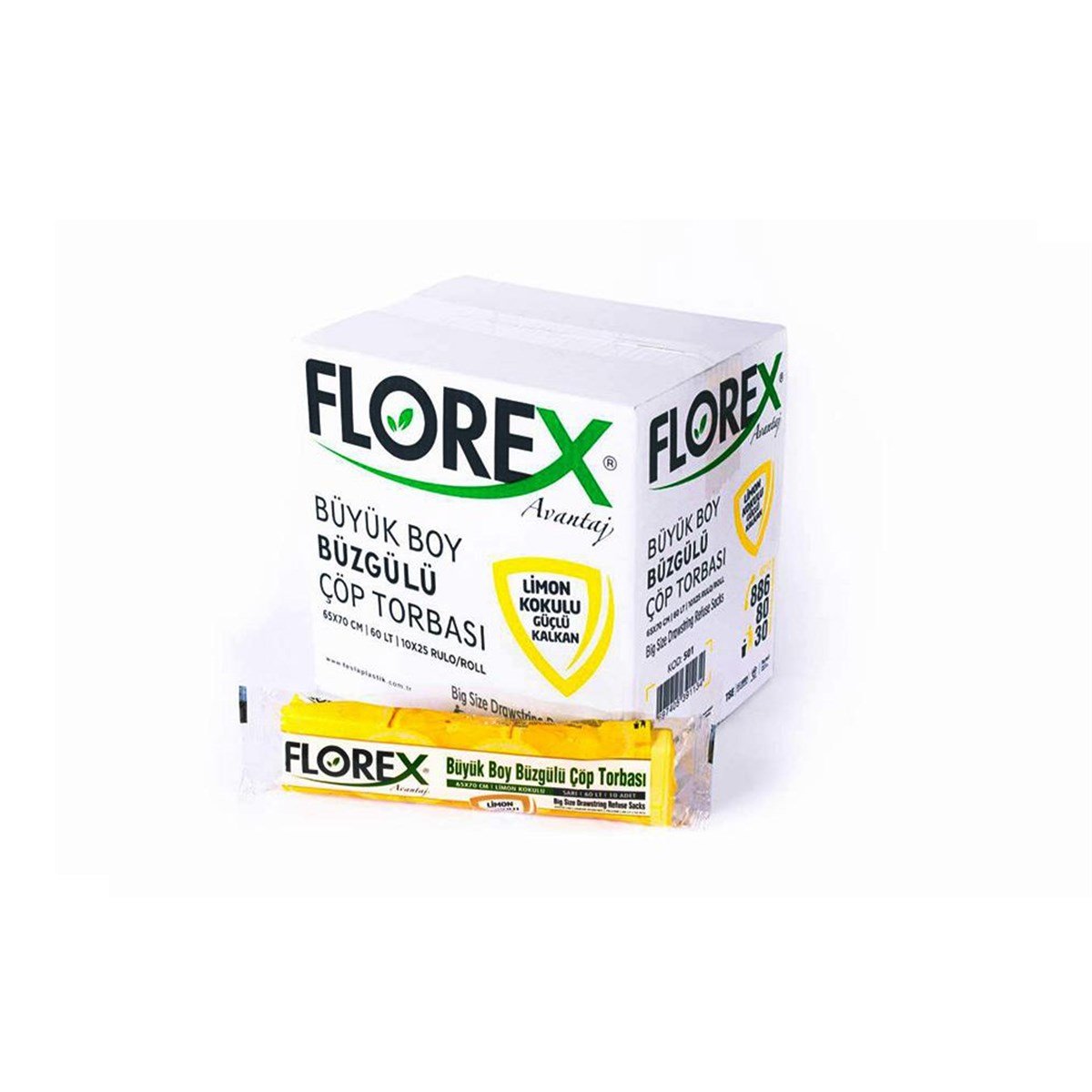 Florex 501 Limon Kokulu Büzgülü Büyük Boy Çöp Poşeti 65X70Cm 25 Rulo (1 Rulo 10 Adet) resmi