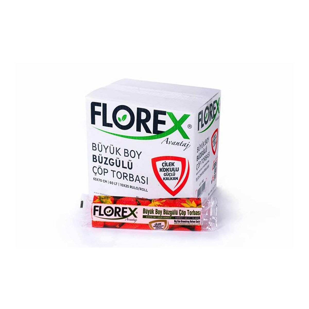 Florex 502 Çilek Kokulu Büzgülü Büyük Boy Çöp Poşeti 65X70Cm 25 Rulo (1 Rulo 10 Adet) resmi