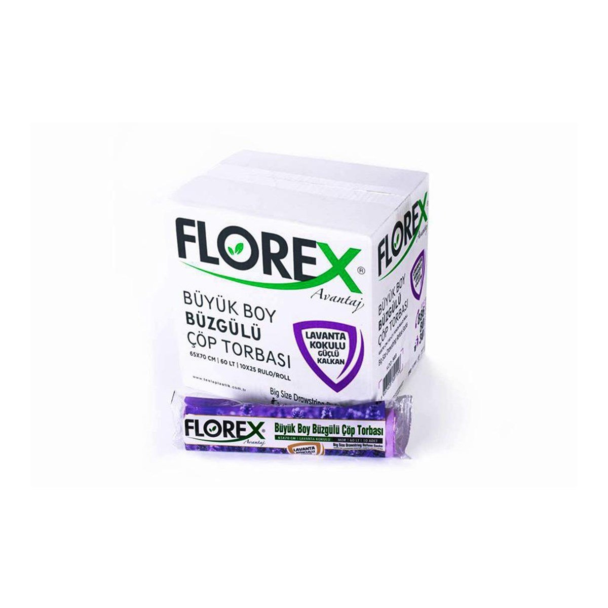 Florex 503 Lavanta Kokulu Büzgülü Büyük Boy Çöp Poşeti 65X70Cm 25 Rulo (1 Rulo 10 Adet) resmi