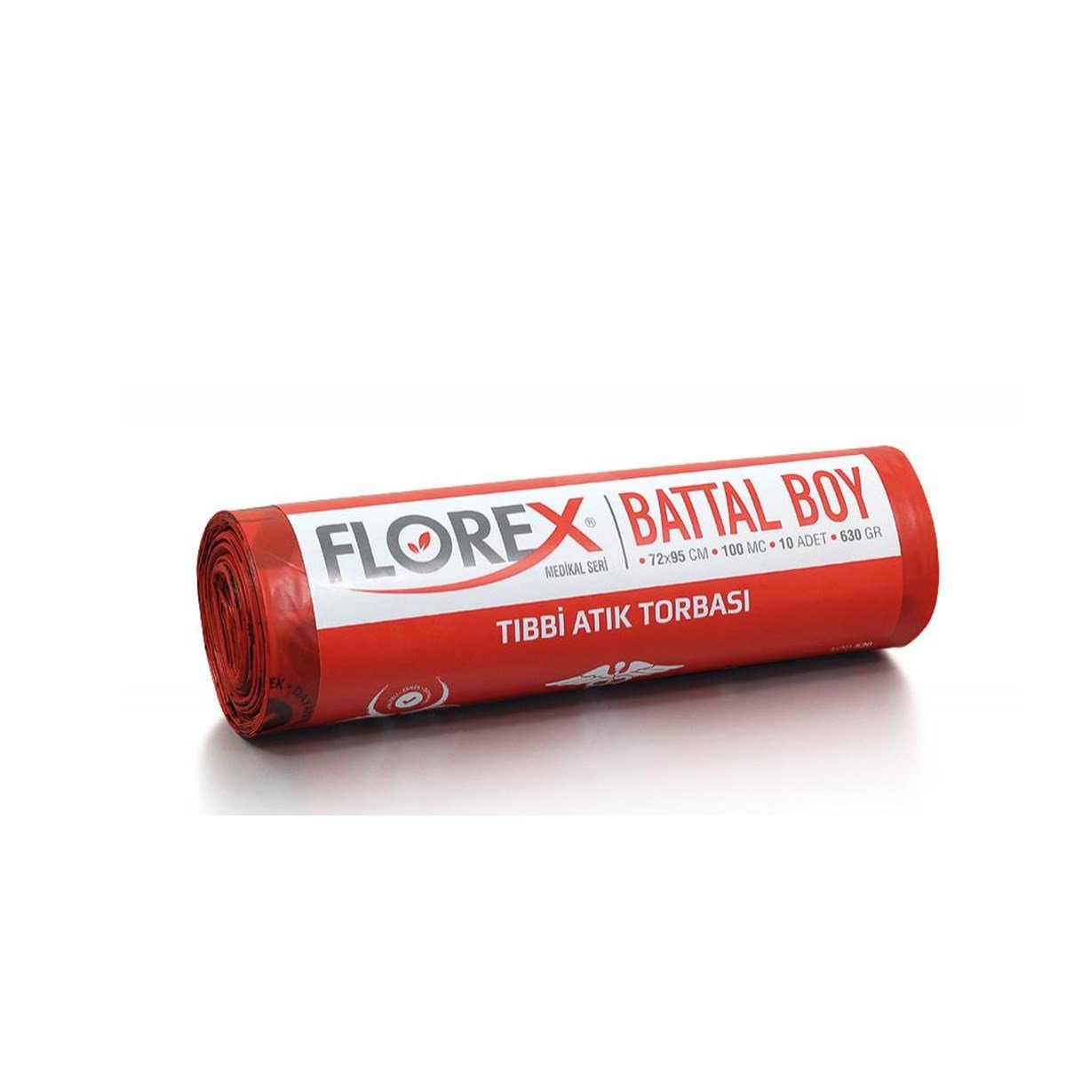 Florex 530 Tıbbi Atık Baskılı Battal Kırmızı Çöp Poşeti 72X95Cm 10 Rulo (1 Rulo 10 Adet) resmi