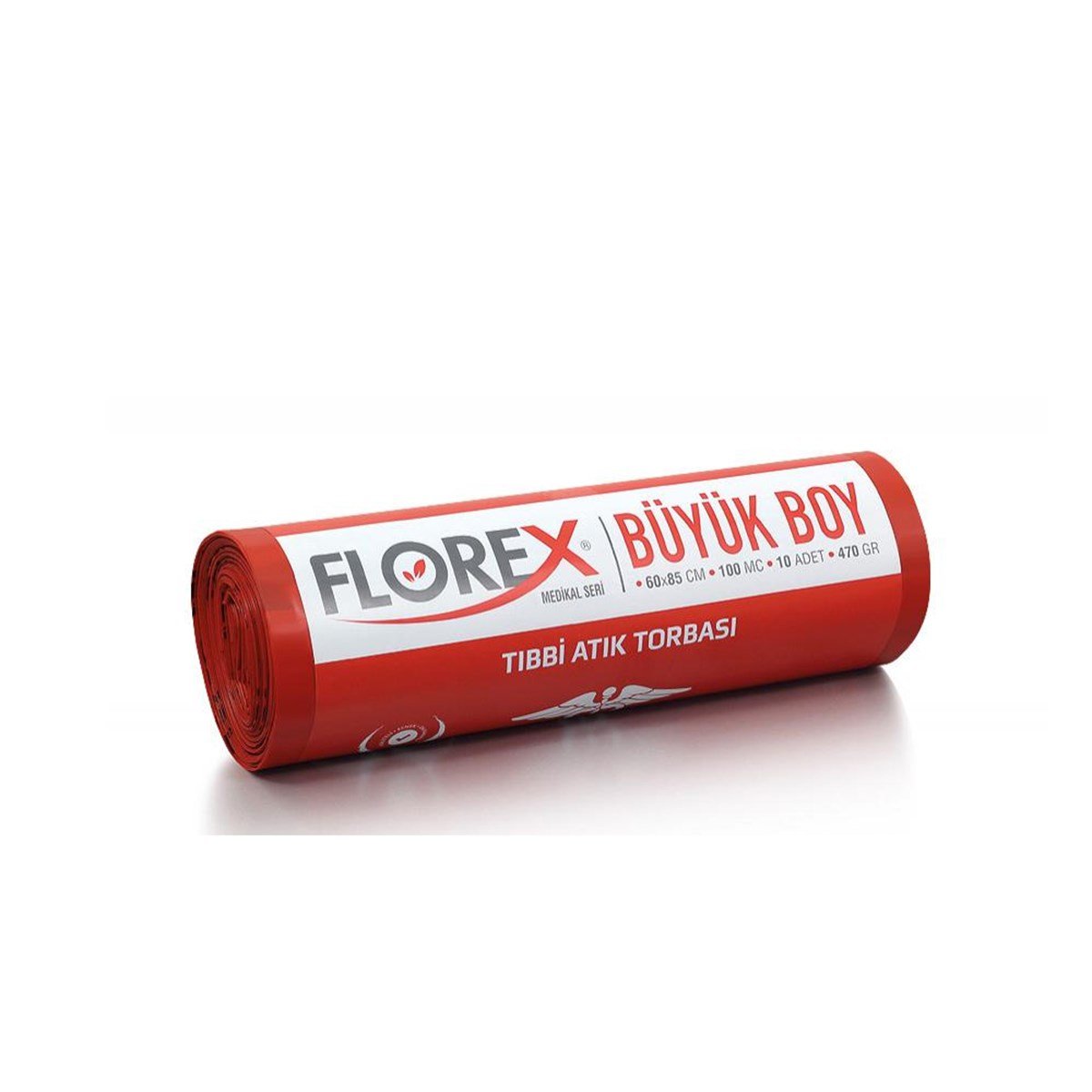 Florex 531 Tıbbi Atık Baskılı Büyük Kırmızı Çöp Poşeti 60X85Cm 10 Rulo (1 Rulo 10 Adet) resmi