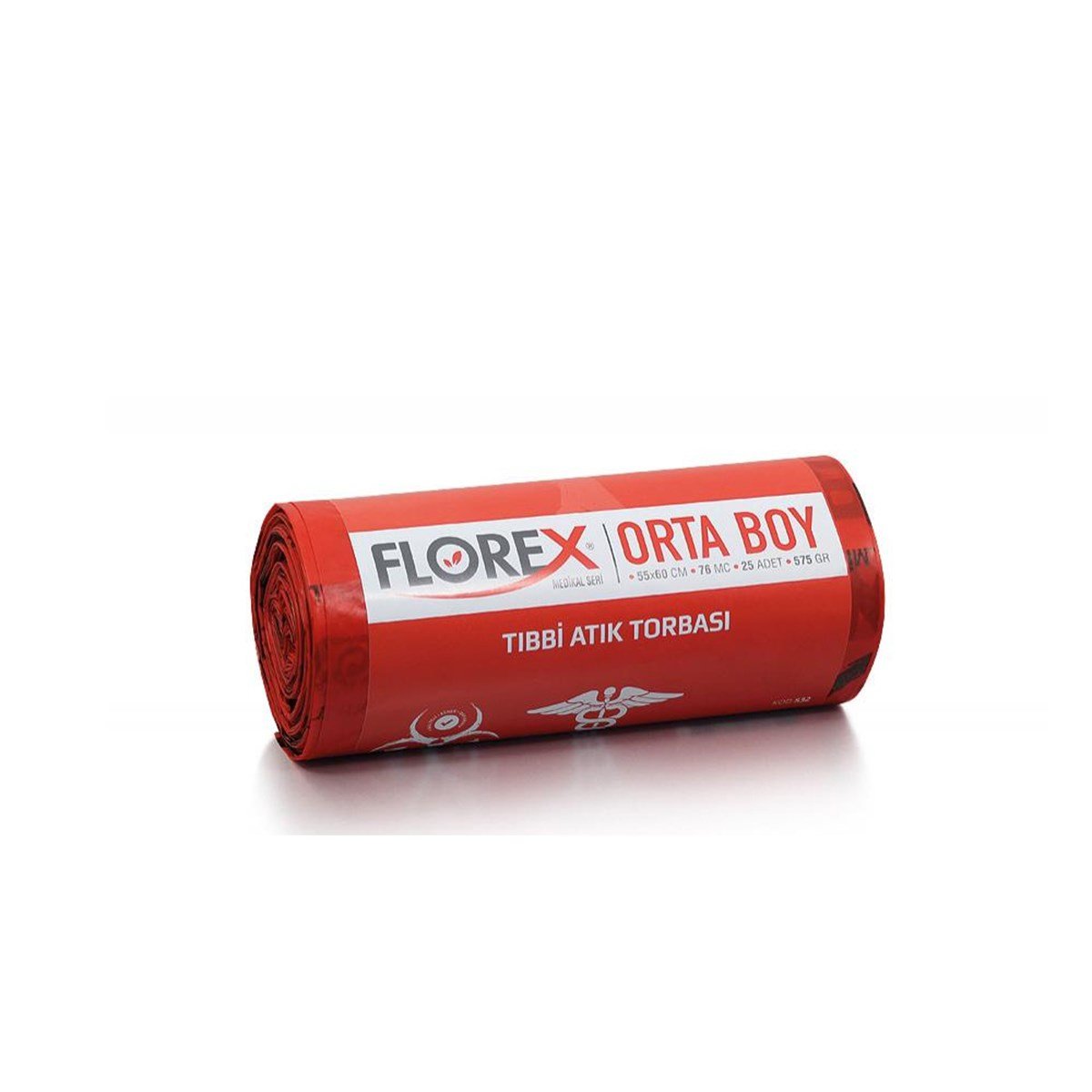 Florex 532 Tıbbi Atık Baskılı Orta Kırmızı Çöp Poşeti 55X60Cm 10 Rulo (1 Rulo 25 Adet) resmi