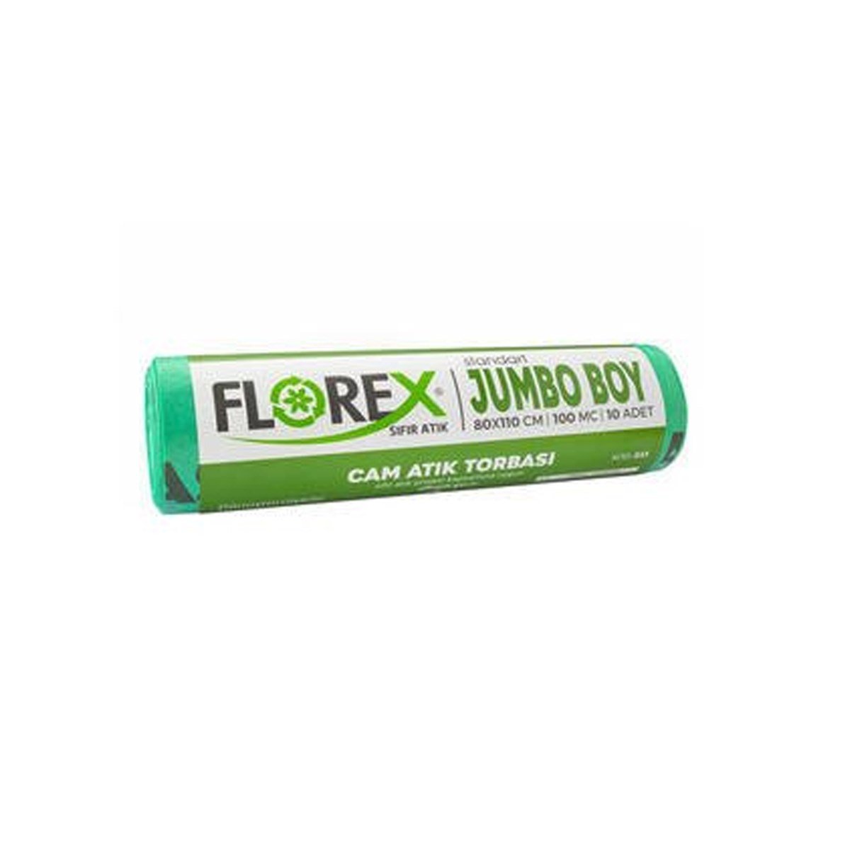 Florex 833 Cam Atık Baskılı Jumbo Yeşil Çöp Poşeti 80X110Cm 10 Rulo (1 Rulo 10 Adet) resmi