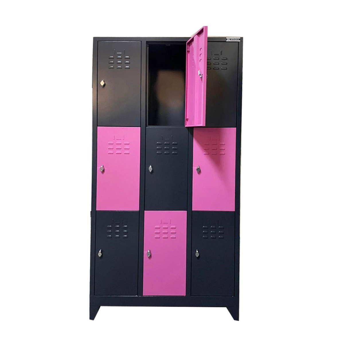 Usta Çelik Giyinme Dolabı Metal 9 Kapılı 97X40X200 U-S09 Siyah Gövde-Pembe Kapak resmi