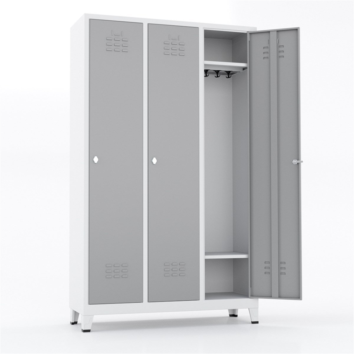 Usta Çelik Giyinme Dolabı Metal 3 Kapılı 117X40X185 U-S03 resmi