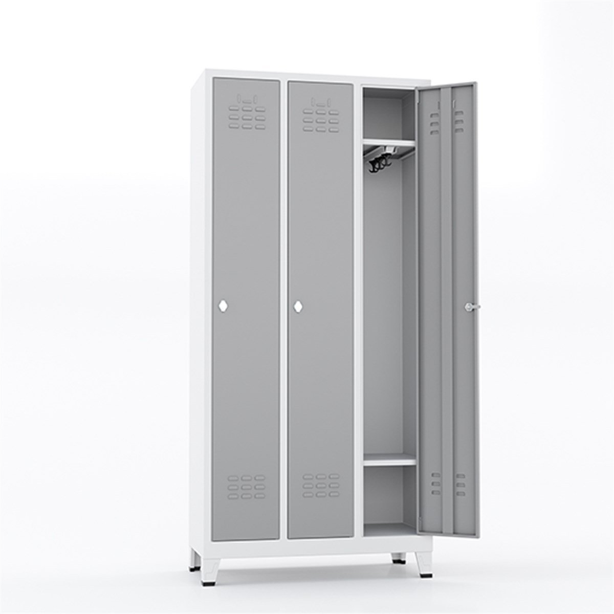 Usta Çelik Giyinme Dolabı Metal Dar Tip 3 Kapılı 90X40X185 U-D03 resmi