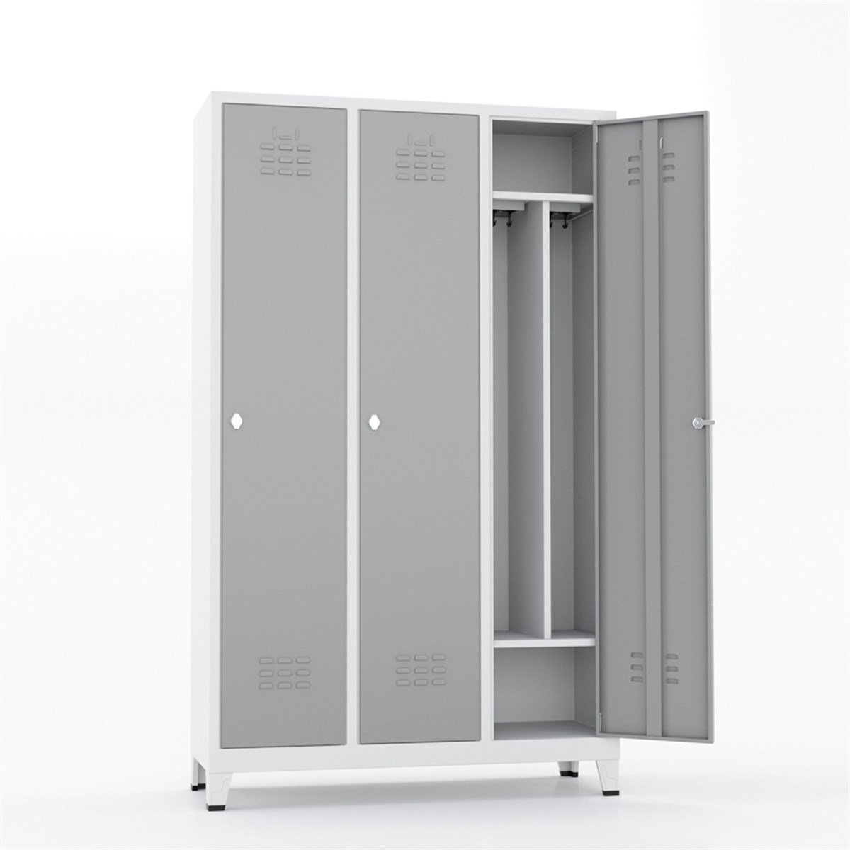 Usta Çelik Giyinme Dolabı Metal Ortadan Ayraçlı 3 Kapılı 117X40X185 U-S03Tk resmi