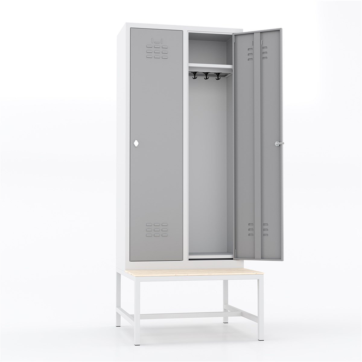 Usta Çelik Giyinme Dolabı Metal Oturma Banklı 2 Kapılı U-S02-Bnk Gri Gövde-Gri Kapak resmi