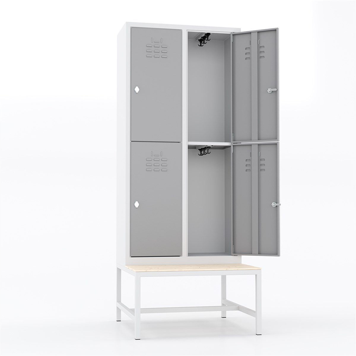 Usta Çelik Giyinme Dolabı Metal Oturma Banklı 4 Kapılı U-S04-Bnk resmi