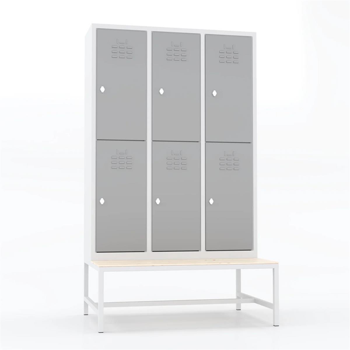 Usta Çelik Giyinme Dolabı Metal Oturma Banklı 6 Kapılı U-S06-Bnk resmi