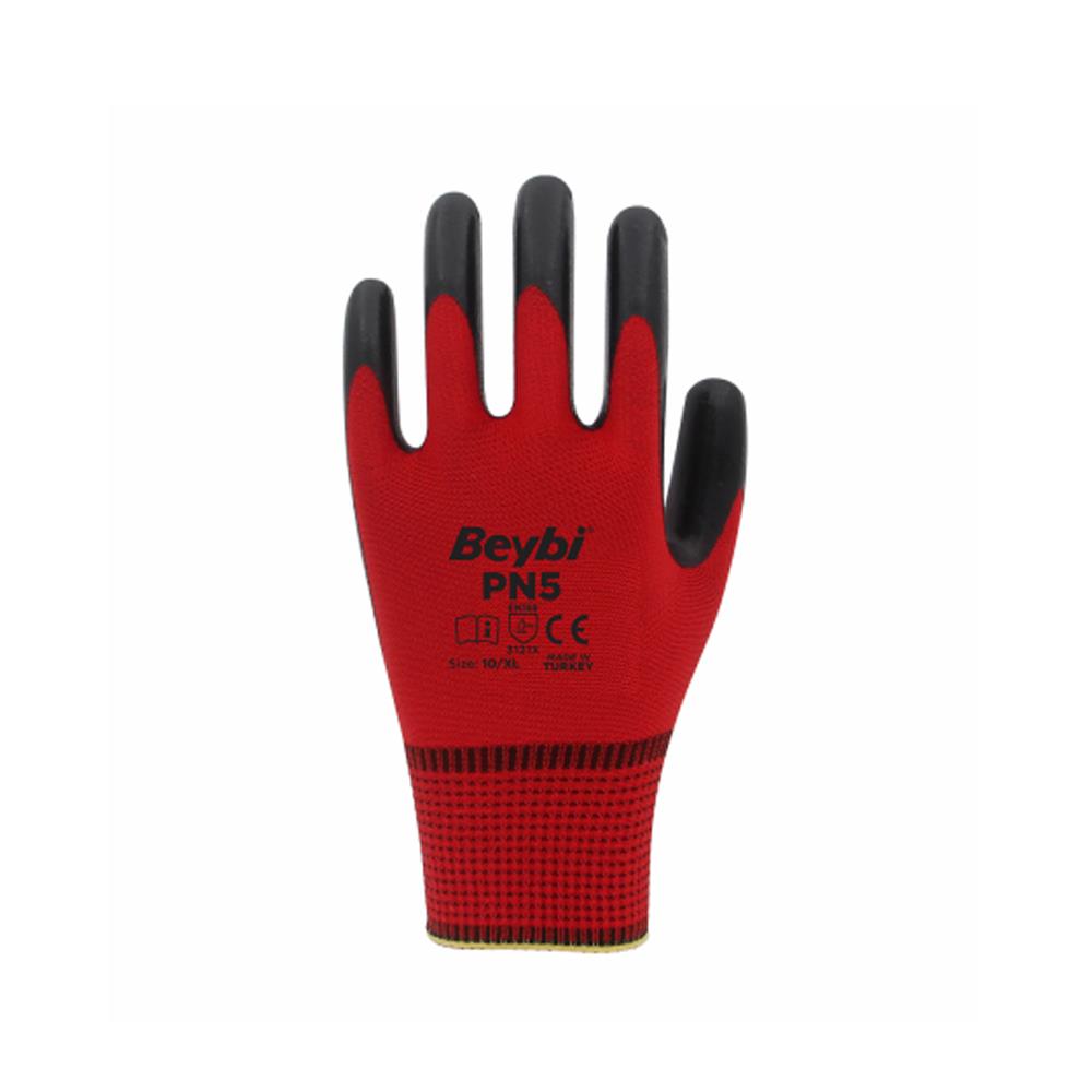 Beybi PN5 Kırmızı-Siyah Nitril İş Eldiveni 10'' resmi