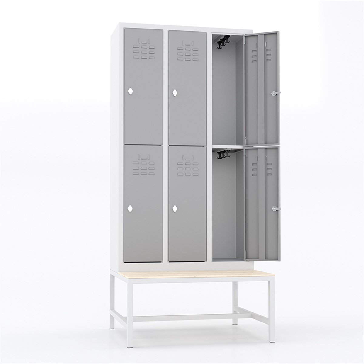 Usta Çelik Giyinme Dolabı Metal Oturma Banklı Dar Tip 6 Yarım Kapılı U-D06-Bnk resmi