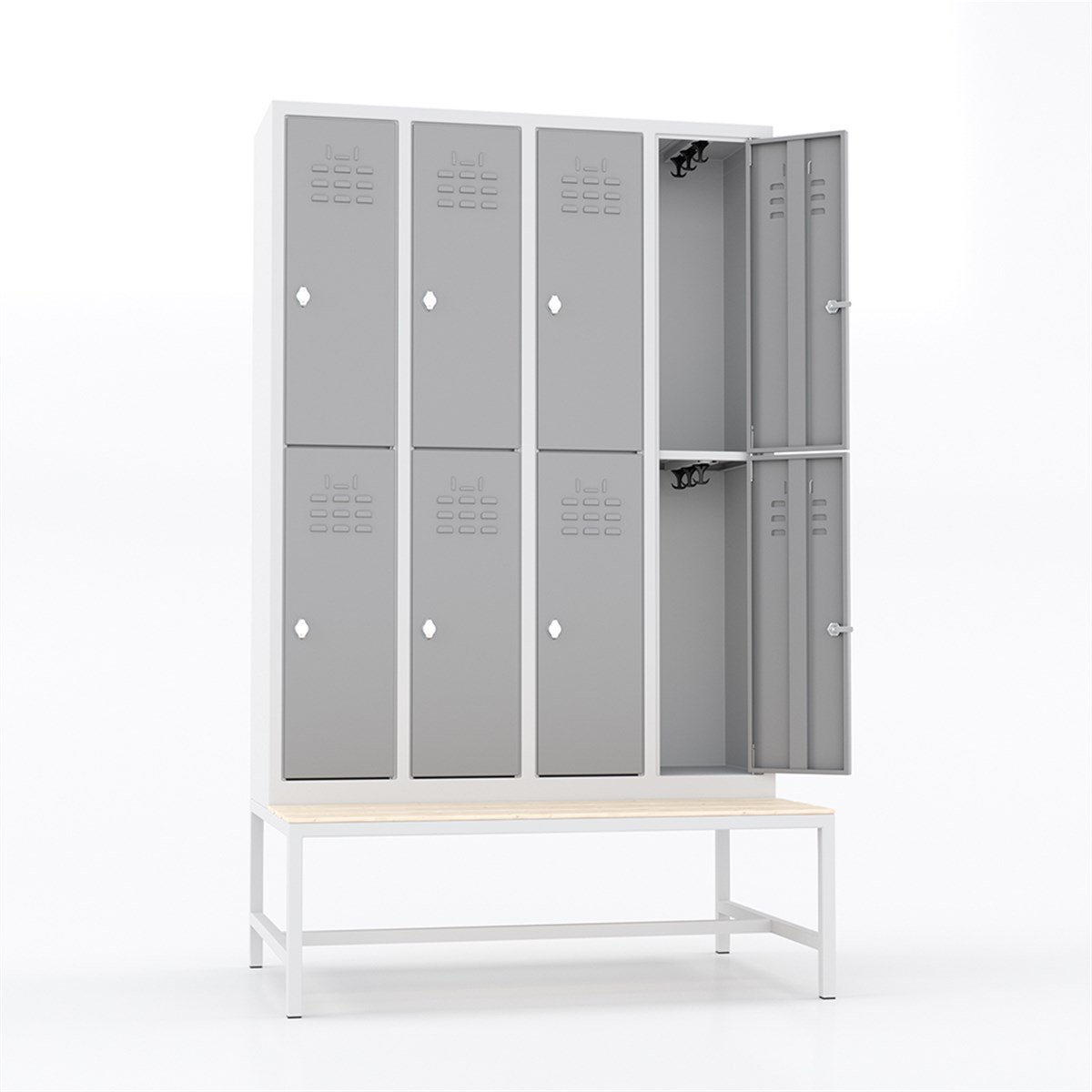 Usta Çelik Giyinme Dolabı Metal Oturma Banklı Dar Tip 8 Yarım Kapılı U-S08-Bnk resmi