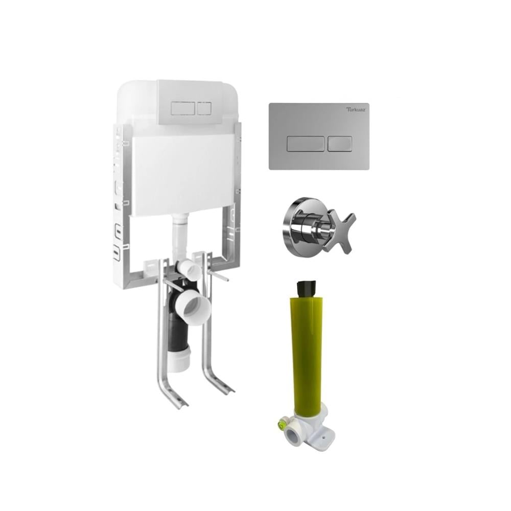 Turkuaz Ova Gömme Rezervuar Seti (Rezervuar+Buton+Stop Valf) resmi