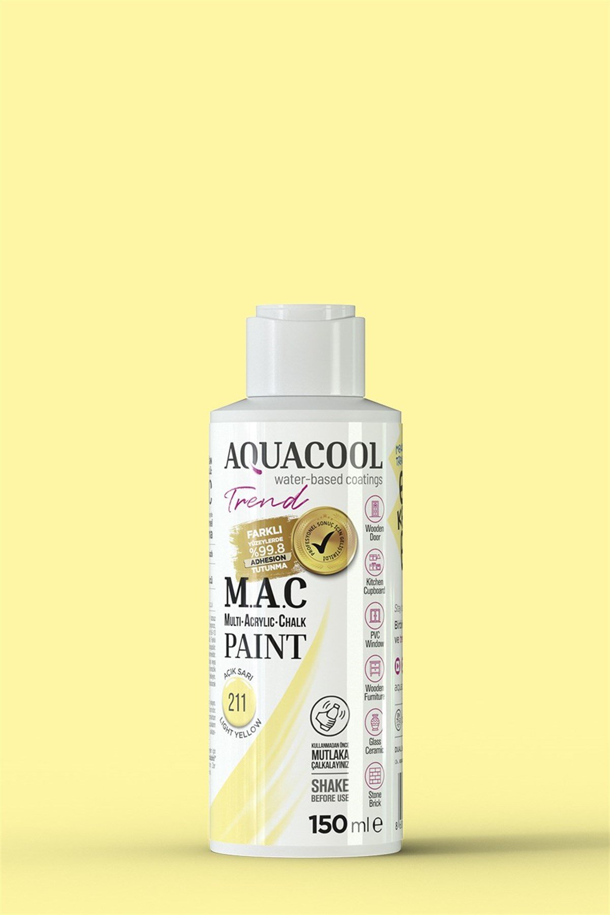 Aquacool Trend M.A.C Su Bazlı Akrilik Hobi Boyası 211 Açık Sarı 150 Ml resmi