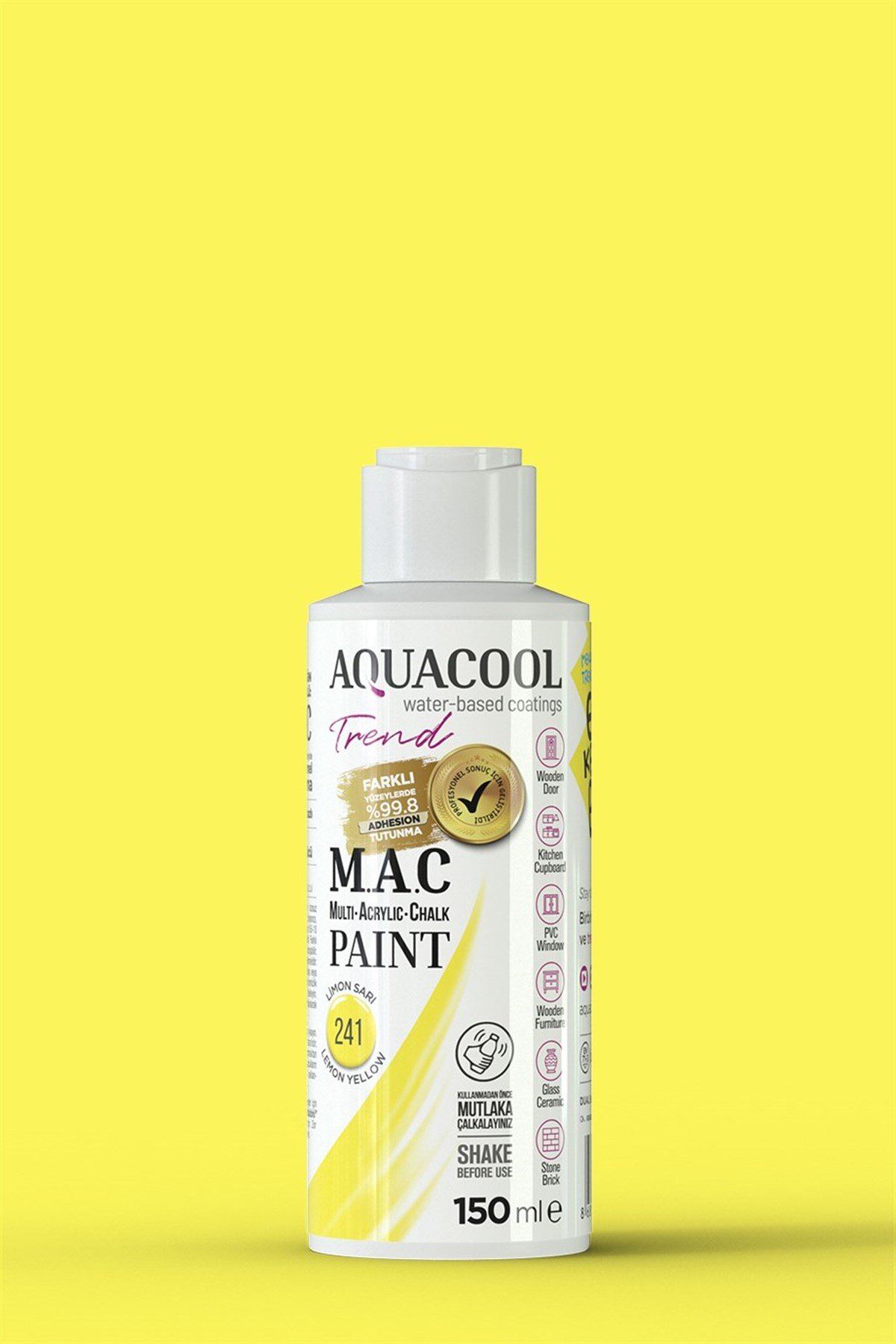 Aquacool Trend M.A.C Su Bazlı Akrilik Hobi Boyası 241 Limon Sarı 150 Ml resmi